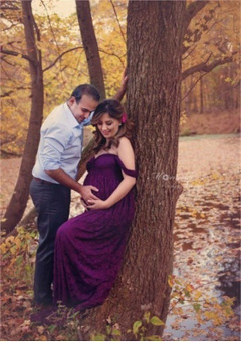 Robe de maternité formelle en dentelle – tenue de mariage ou de baby shower à une épaule