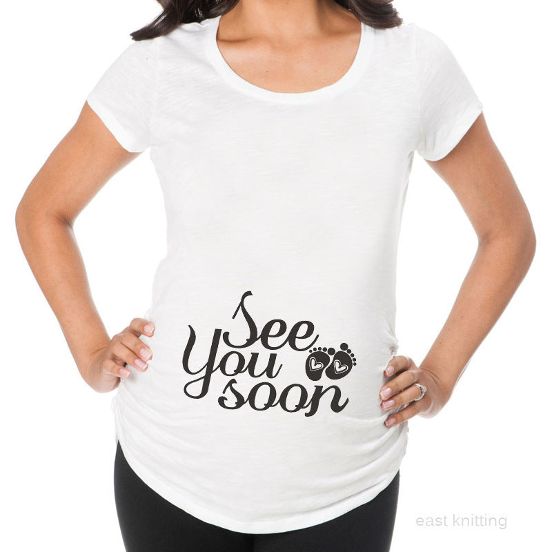 T-shirt de grossesse slim fit avec une lettre amusante « Mama mood on »