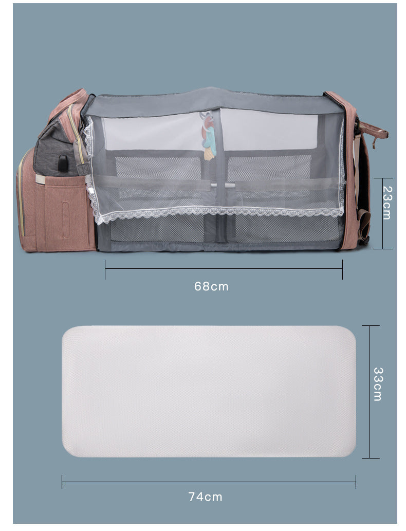 Sac à dos à langer 3 en 1 – avec berceau portable et porte-biberons isothermes