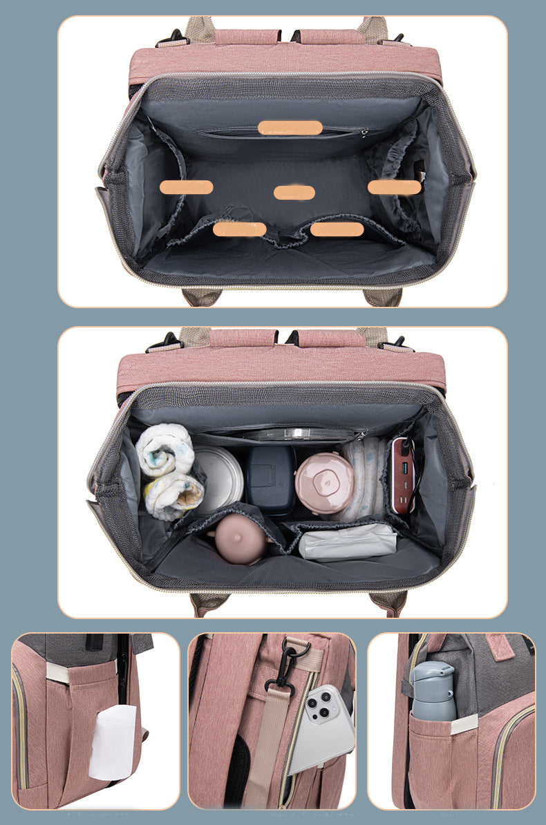 Sac à dos à langer 3 en 1 – avec berceau portable et porte-biberons isothermes