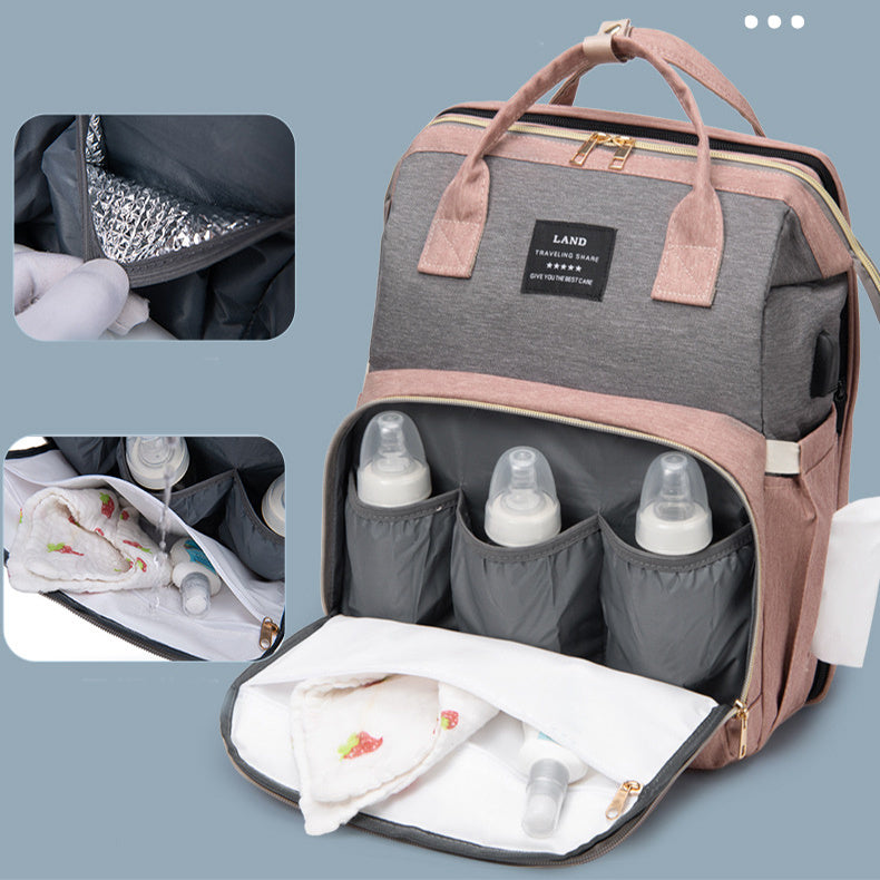 Sac à dos à langer 3 en 1 – avec berceau portable et porte-biberons isothermes