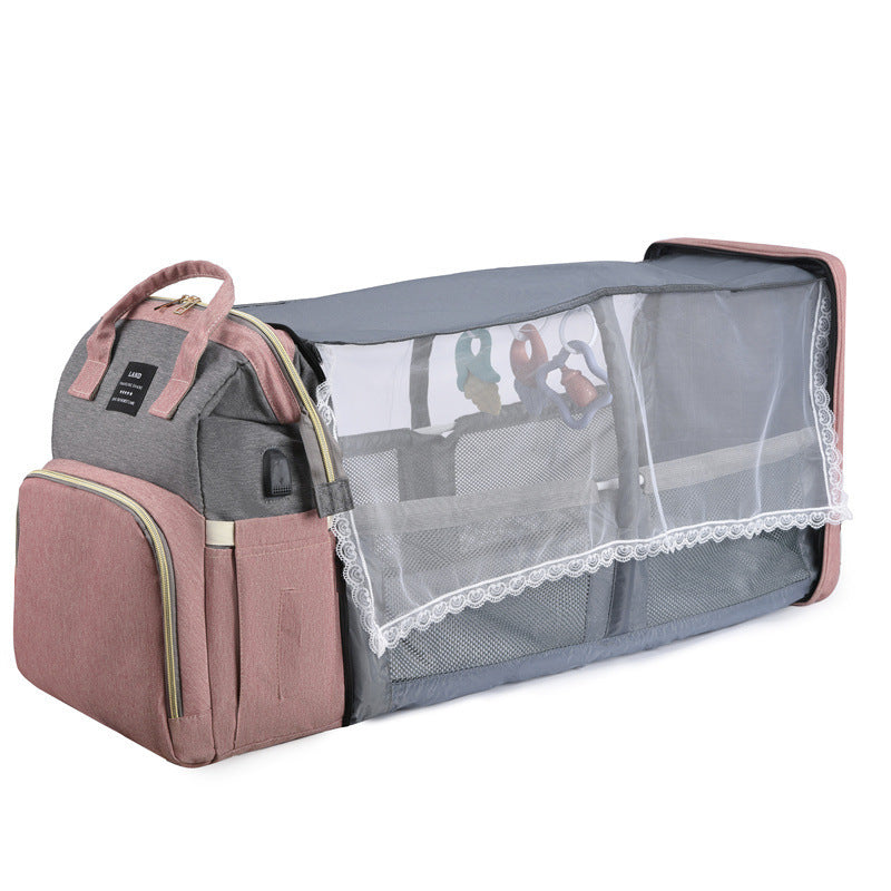 Sac à dos à langer 3 en 1 – avec berceau portable et porte-biberons isothermes