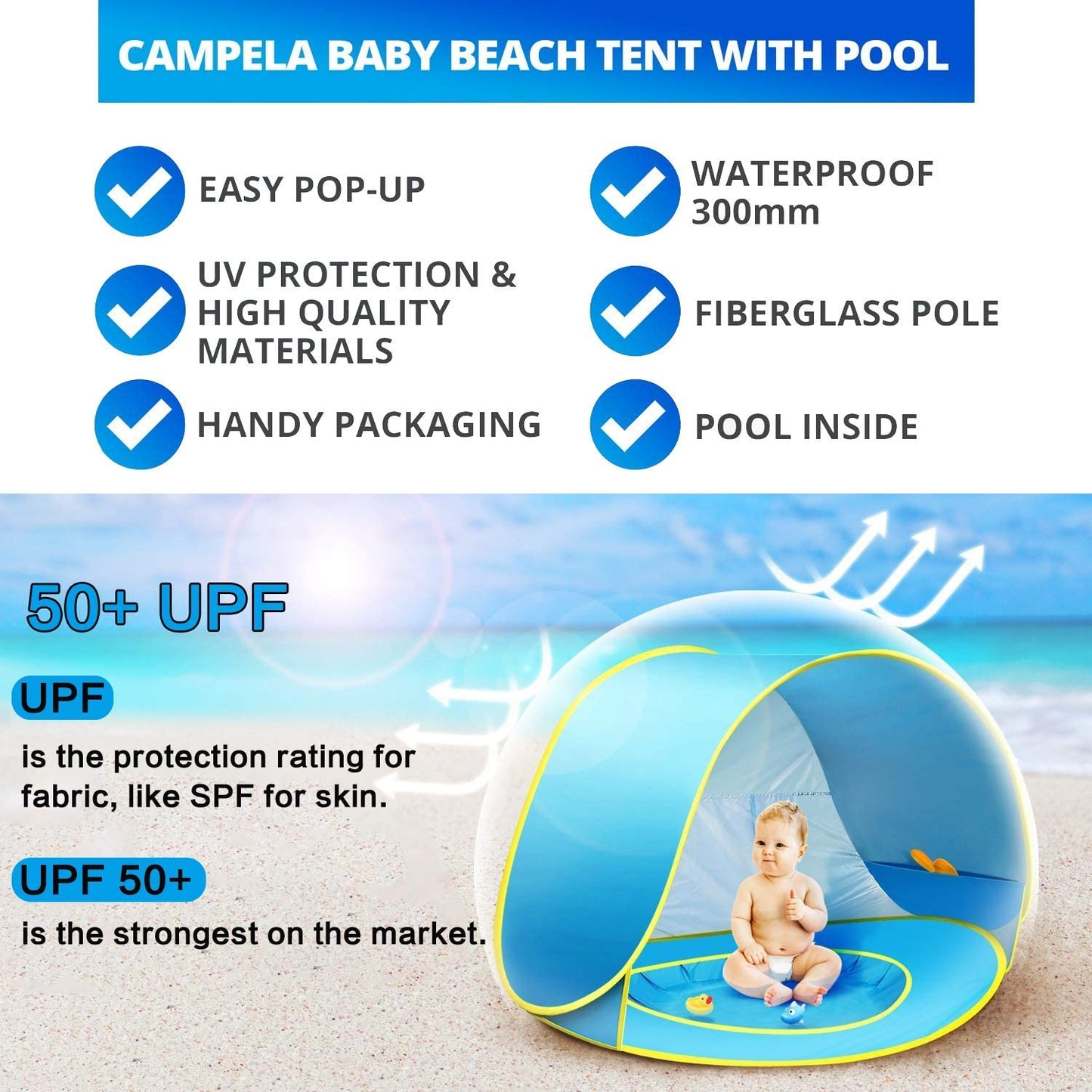 Tente de jeu extérieure pour bébé – Ombre anti-UV avec pataugeoire pour les tout-petits