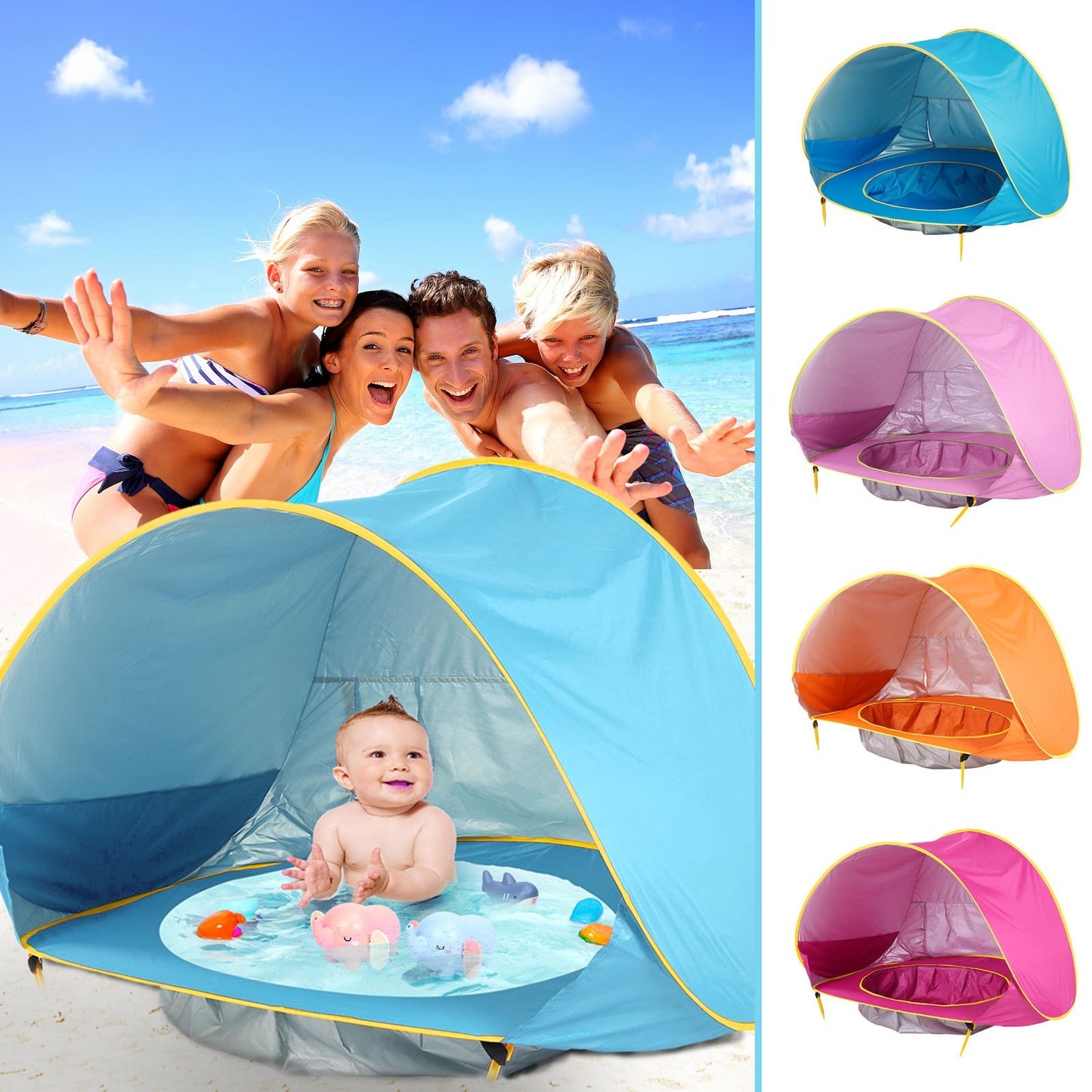 Tente de jeu extérieure pour bébé – Ombre anti-UV avec pataugeoire pour les tout-petits