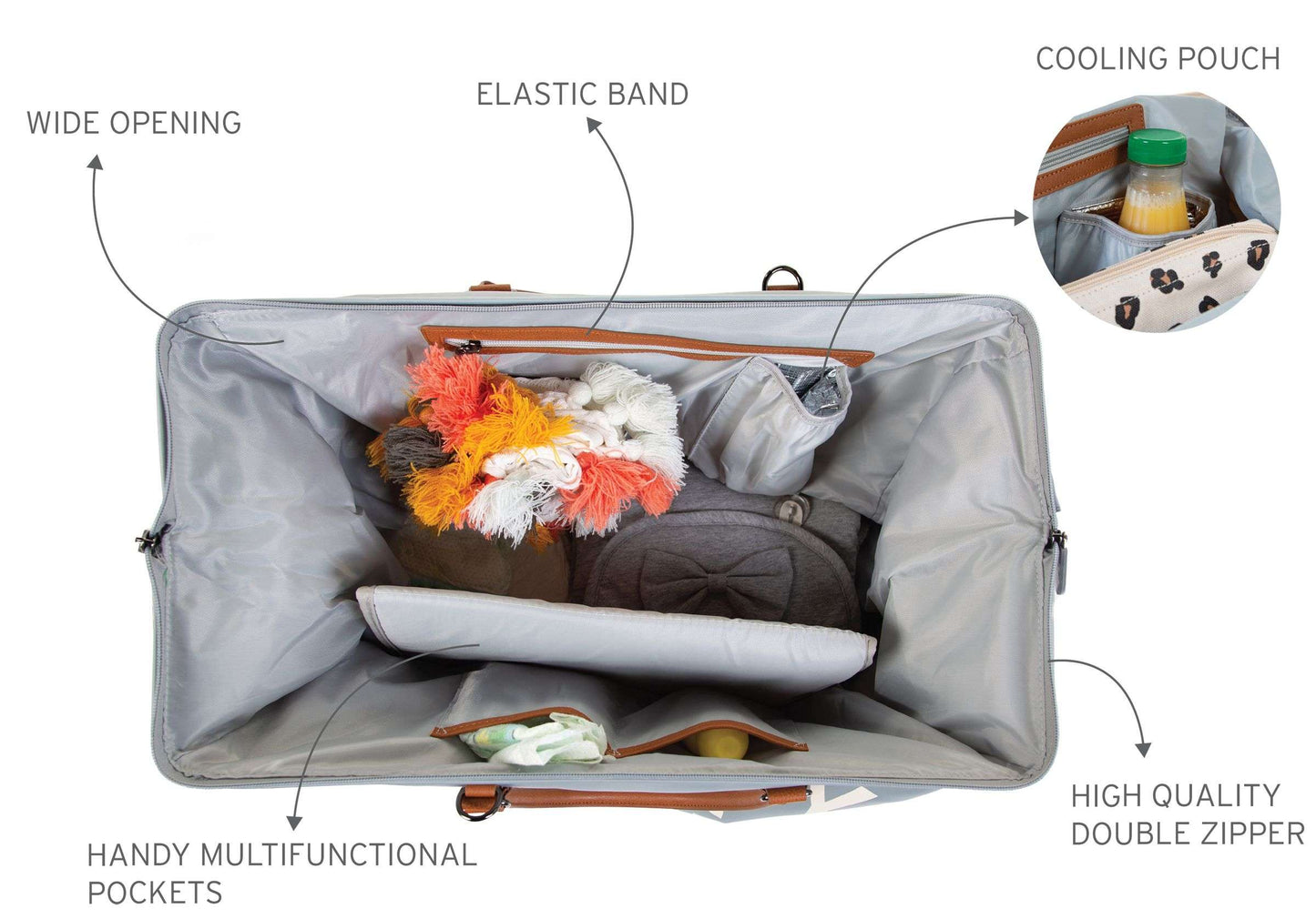 Sac à la maman gris élégant et décontracté