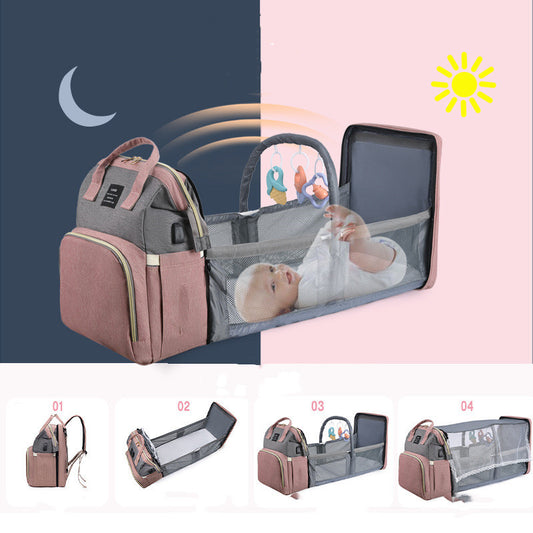 Sac à dos à langer 3 en 1 – avec berceau portable et porte-biberons isothermes