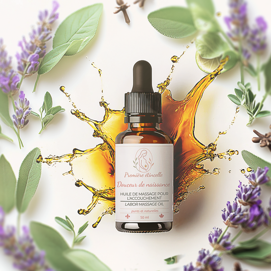 Douceur de l'accouchement — Huile de massage aux huiles essentielles naturelles (50 ml) 